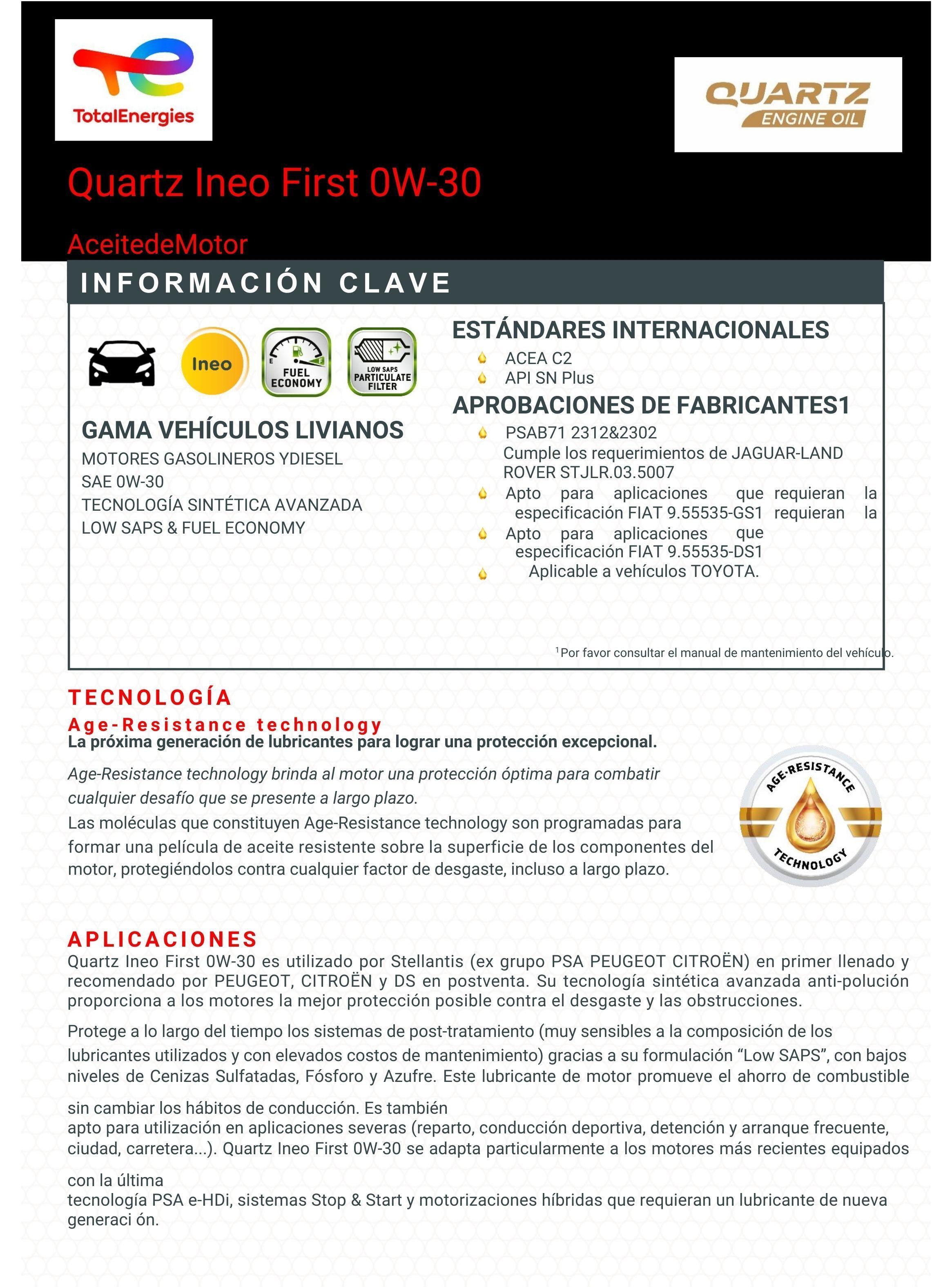 Lubricante Motor 0w30 Total Quartz Ineo First Acea C1 5 Lt-2