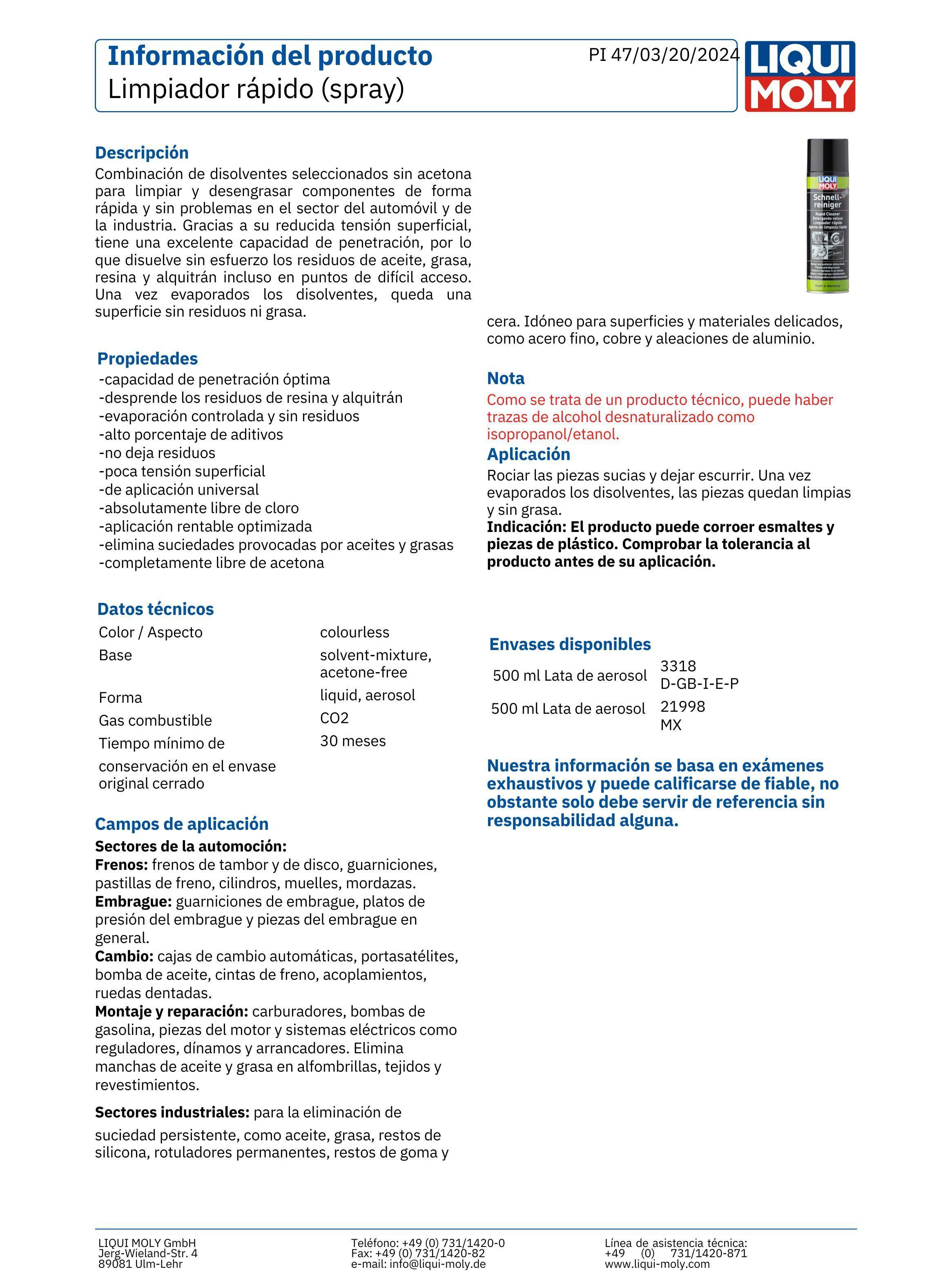 Limpiador de Frenos Embrague Cambios y Otros Liqui Moly-2