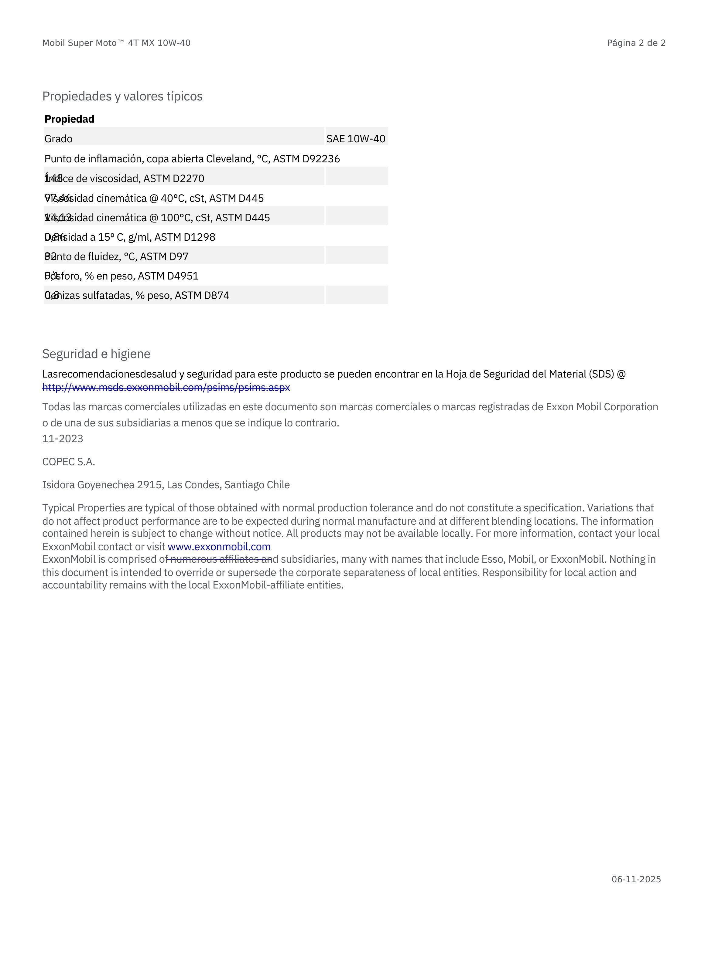 Lubricante Motor para Moto 10w40 Sintetico Mobil 4T MX 1 L-3