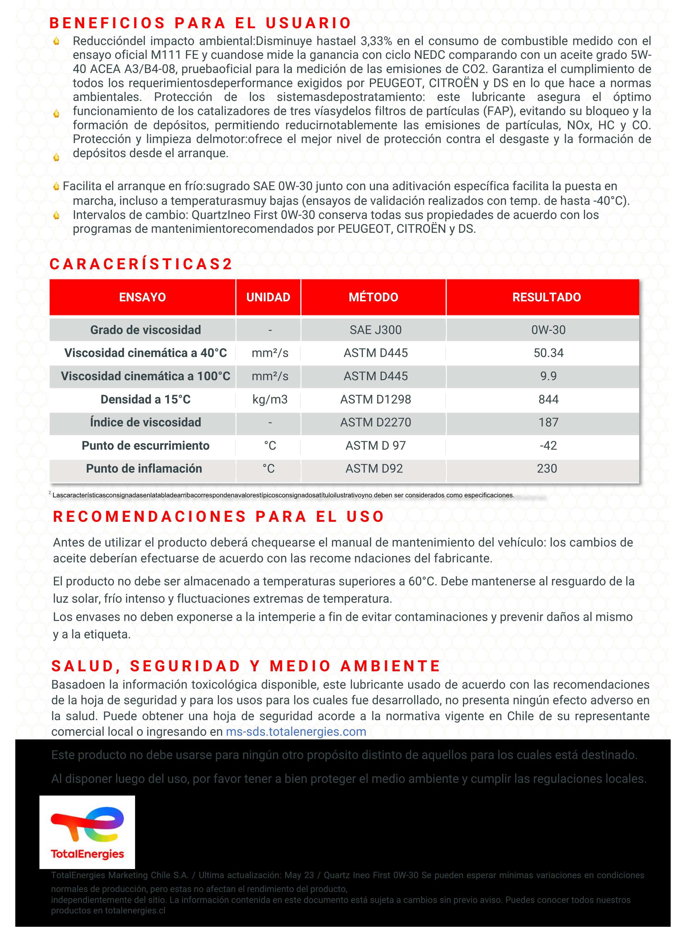 Lubricante Motor 0w30 total Quartz Ineo Fisrt Acea C1-2