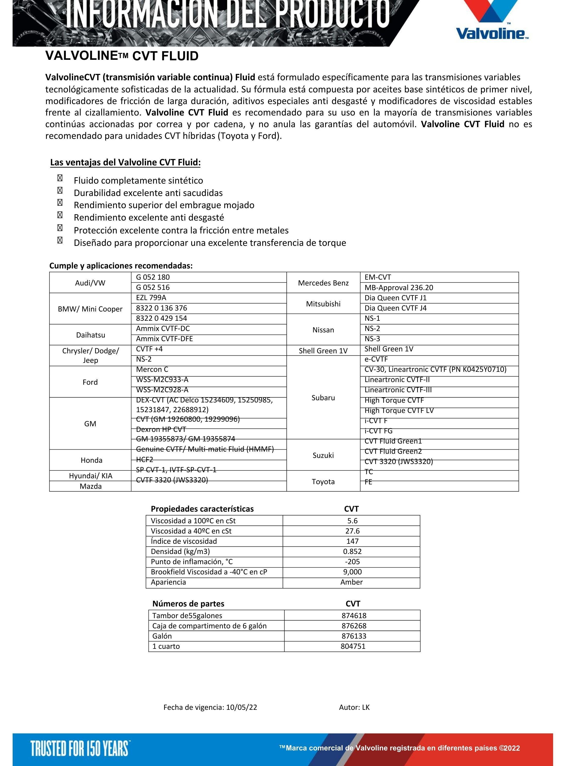 Lubricante para Caja Automatica CVT Valvoline 946 Ml-3