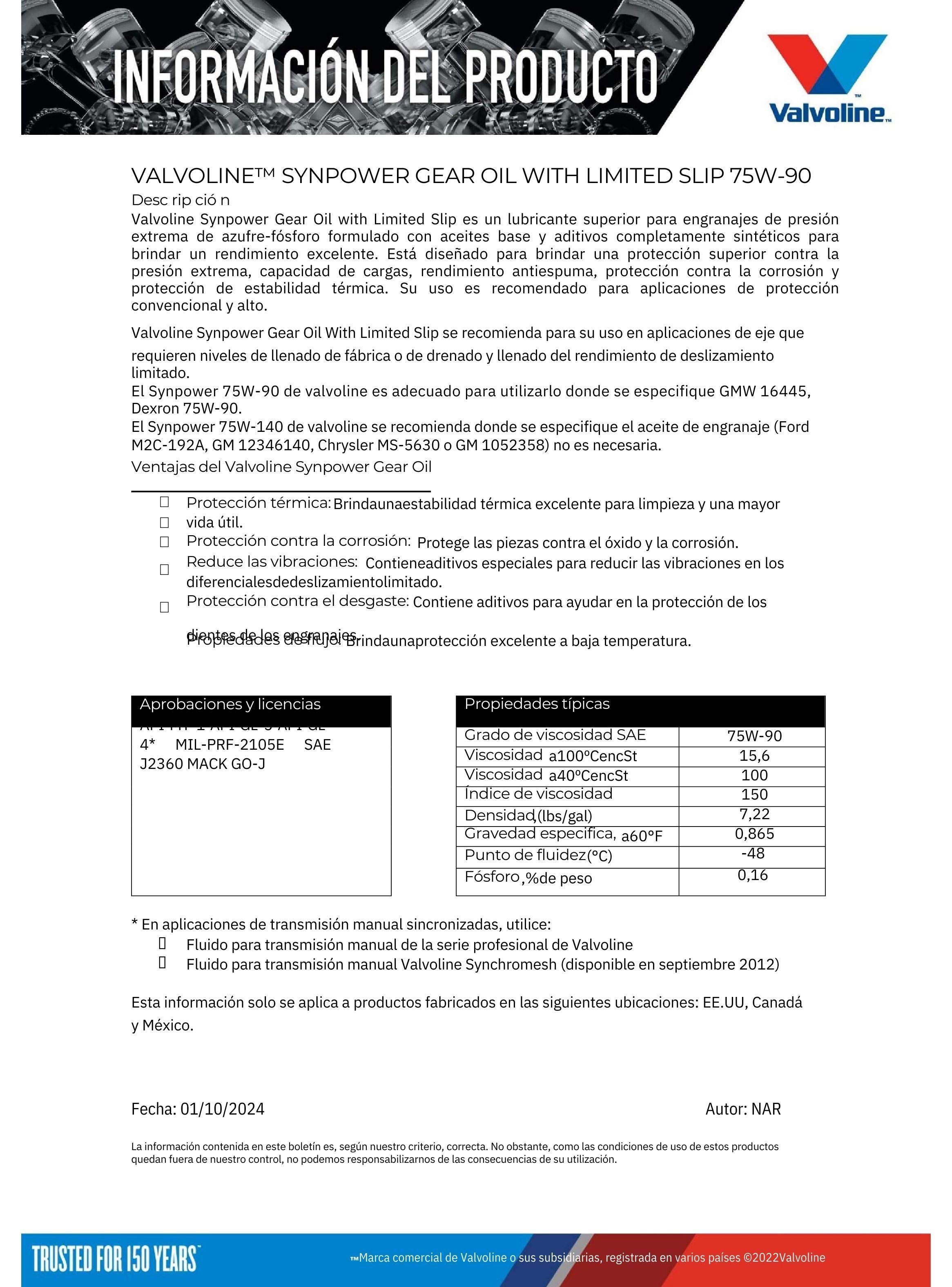 Lubricante 75w90 Synpower Caja Cambio y Diferencial 946 Ml-2