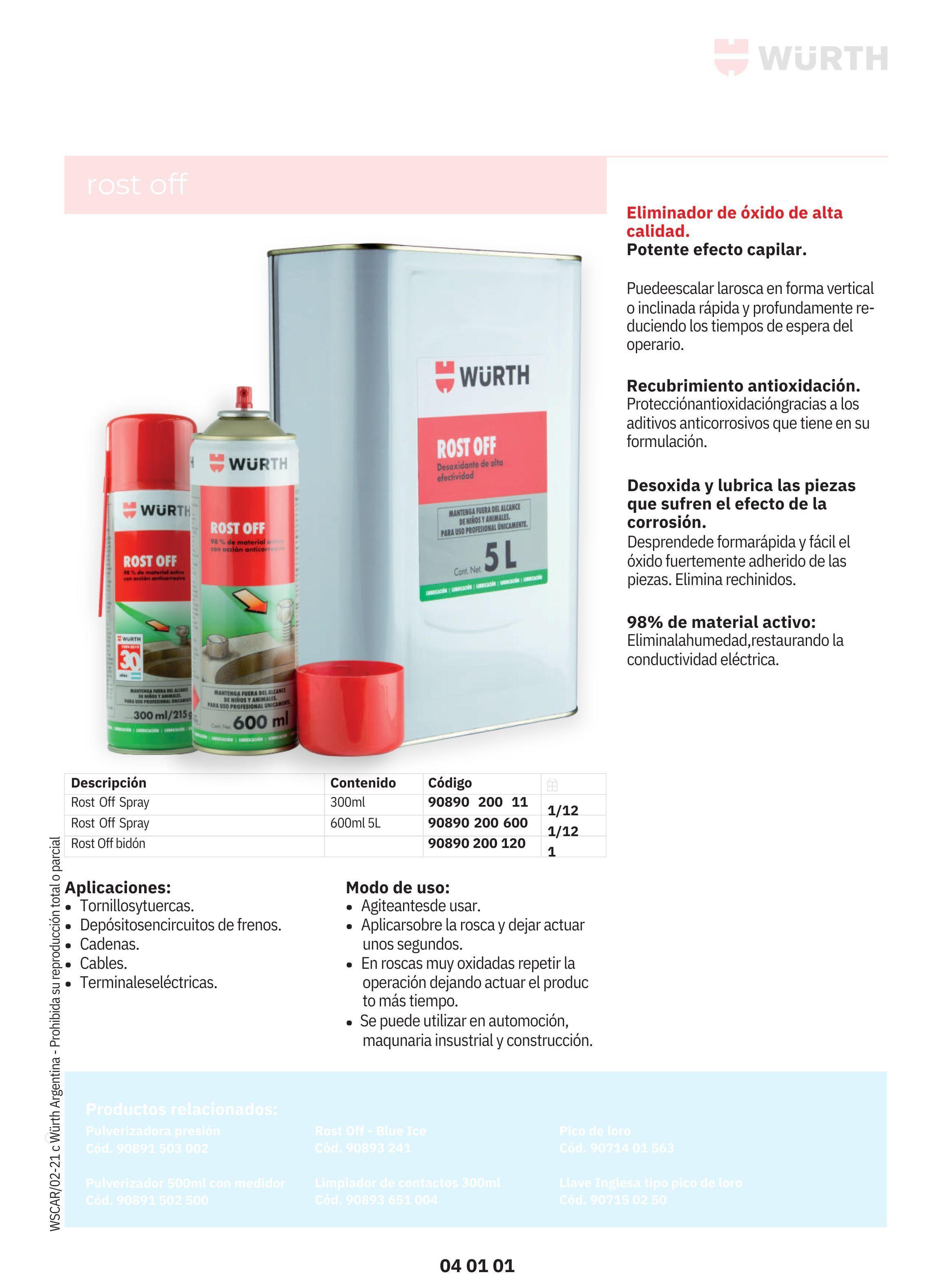 Lubricante Removedor de Oxido Rost Off Wurth 300 Ml-2