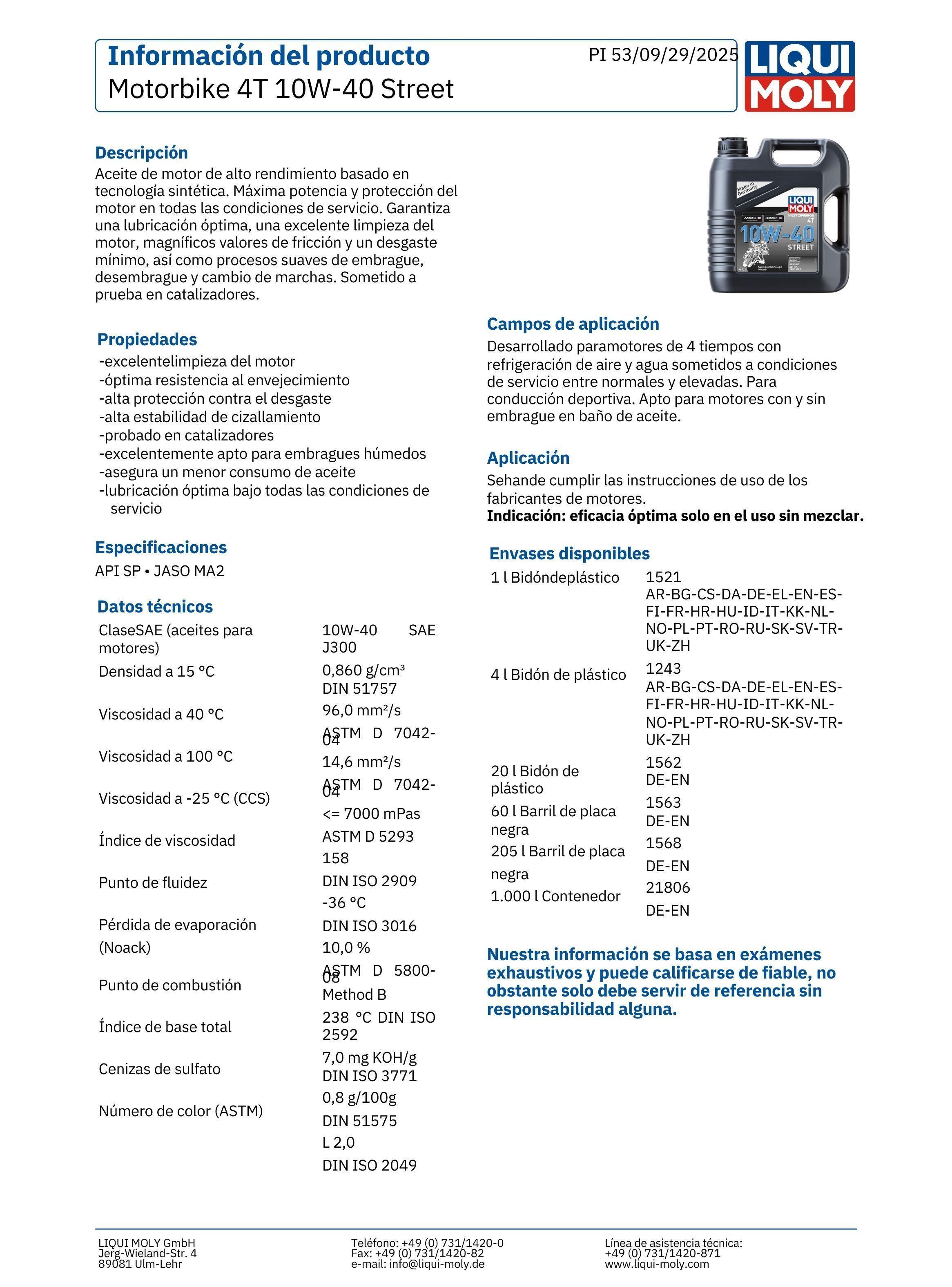 Lubricante Motor para Moto 10w40 Tec Sintetico 4T Street 1 lt-2