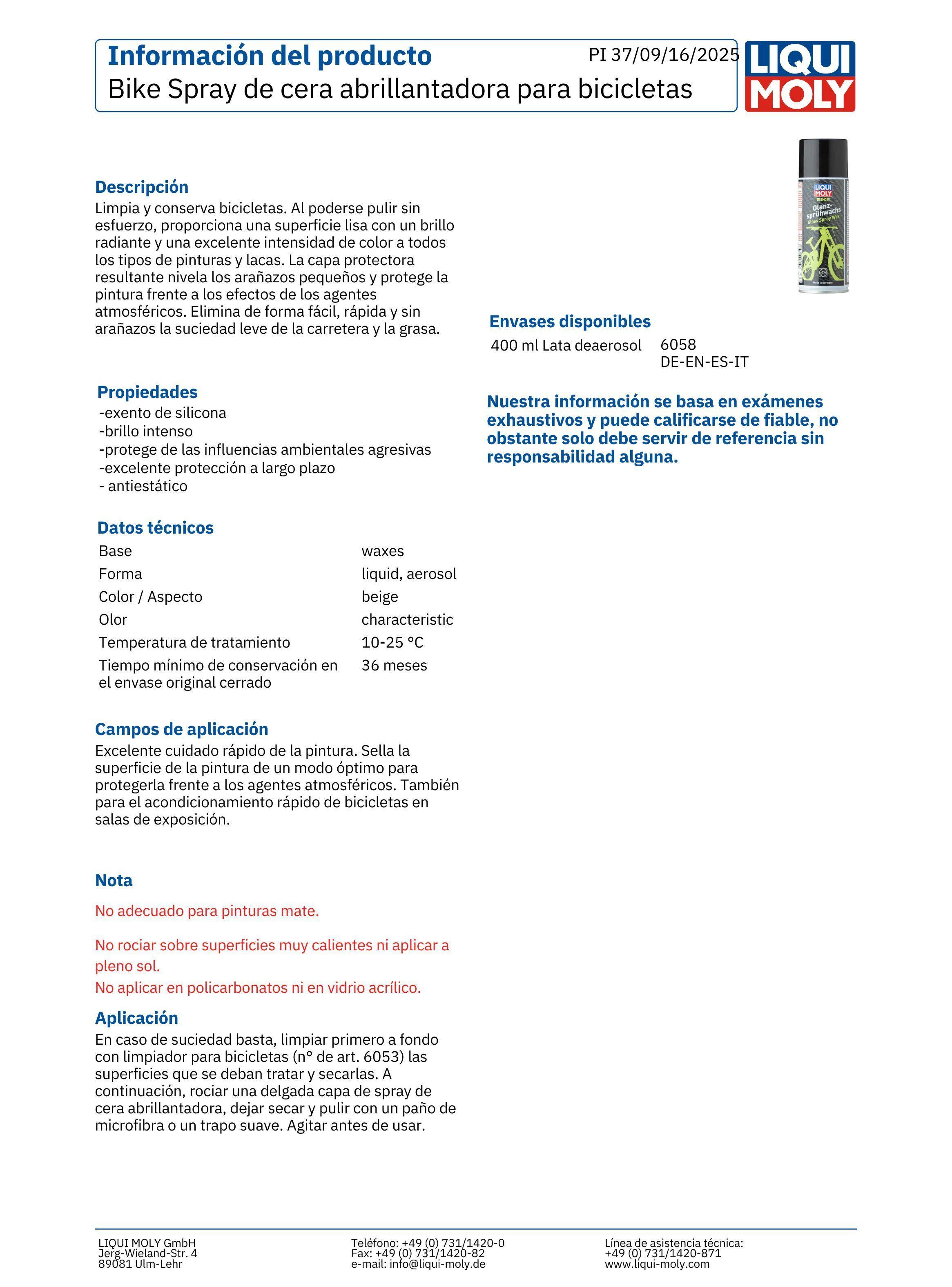 Cera Liqui Moly Bike Abrillantadora para Bicicletas 400 Ml-3