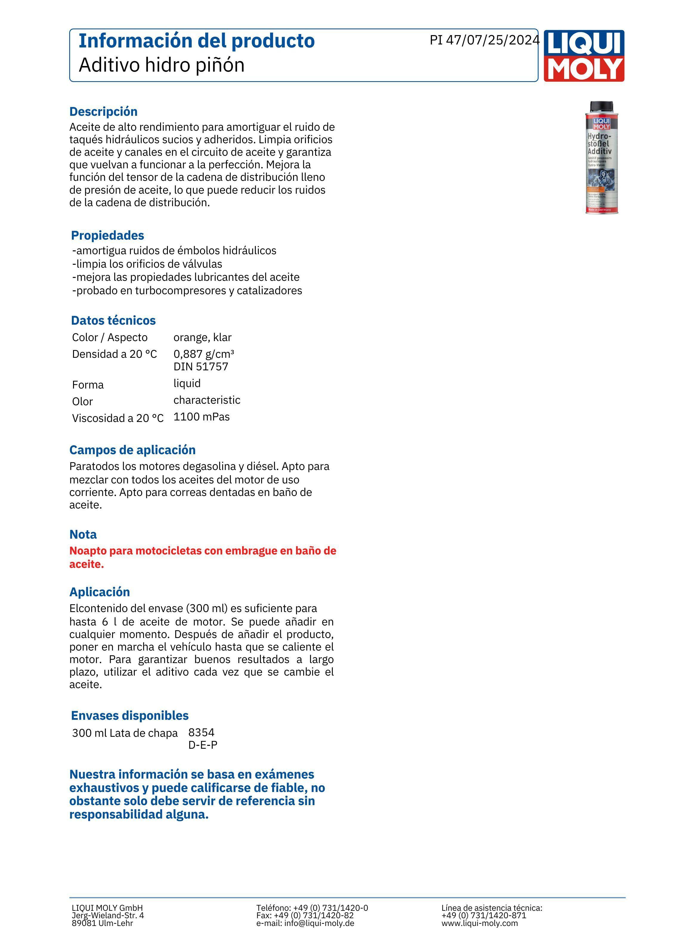 Aditivo Silenciador Taquies Hidraulicos Liqui Moly 300 Ml-2