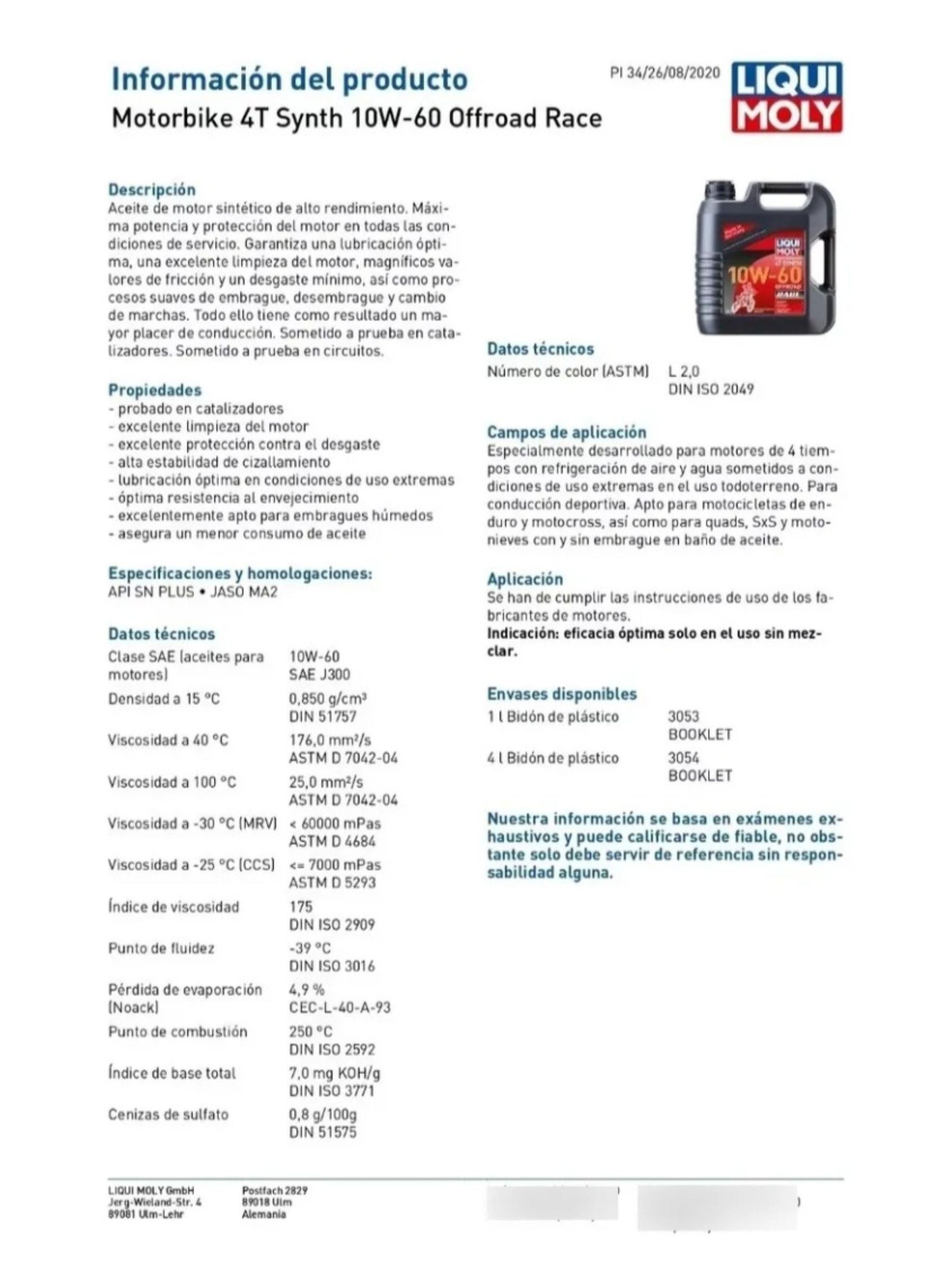 Lubricante Moto 10w60 4T Offroad Race Liqui Moly 1 Lt.-2