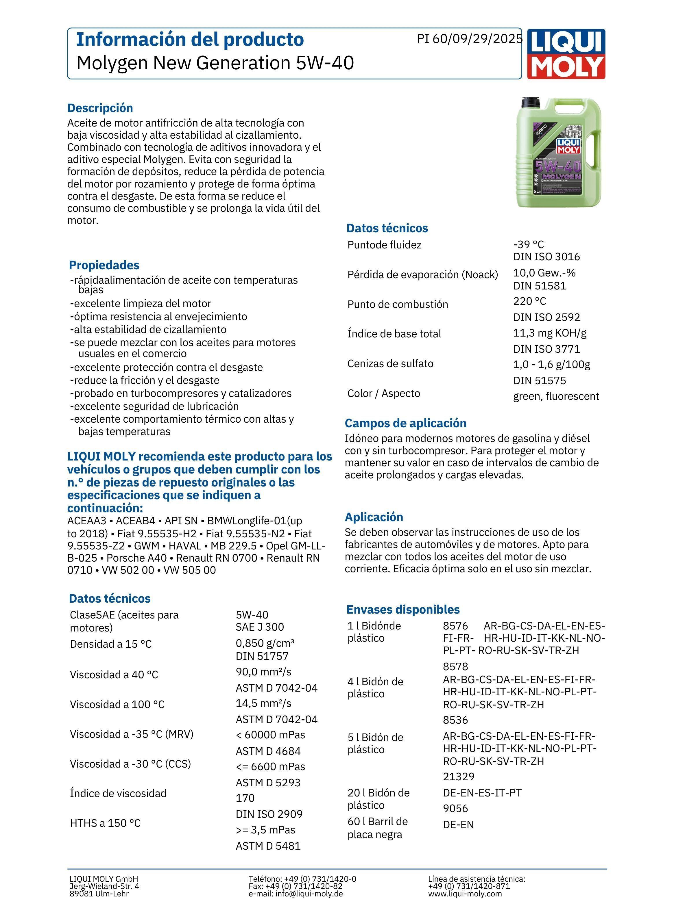 Lubricante Motor 10w40 Molygen New Generation Liqui Moly 1 Lt-1