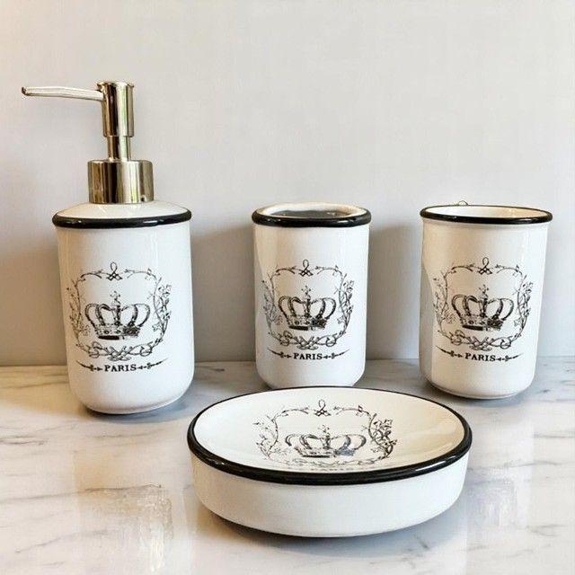 SET BAÑO REY  4 PIEZAS  BLANCO Y NEGRO-4