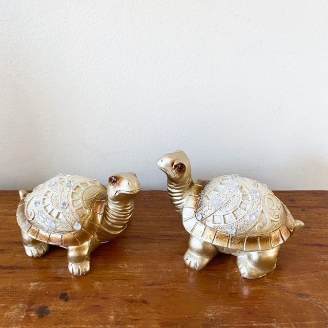 SET DE 2 TORTUGAS DORADAS CAPARAZÓN PLATA-3