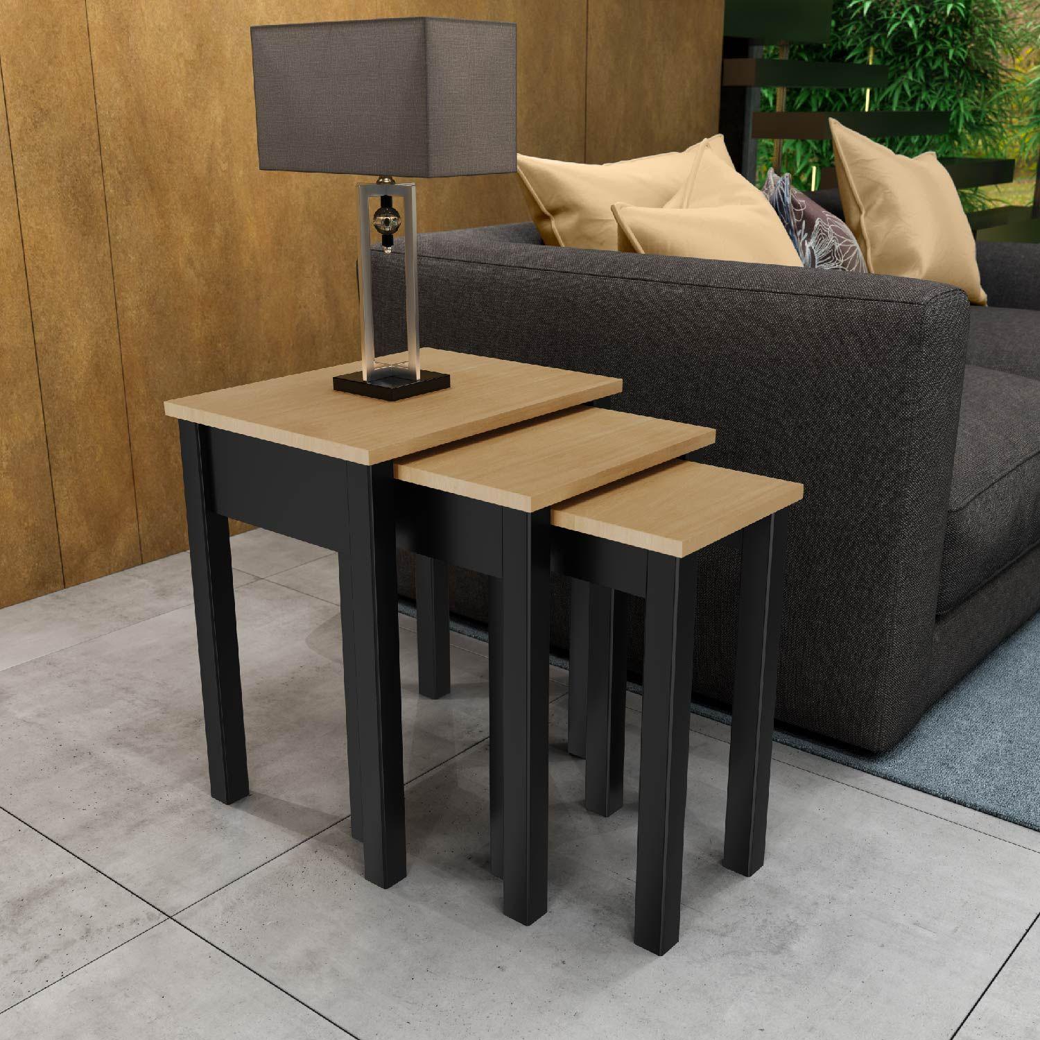 Kit Mesas De Apoyo Rosario Roble-Negro-1