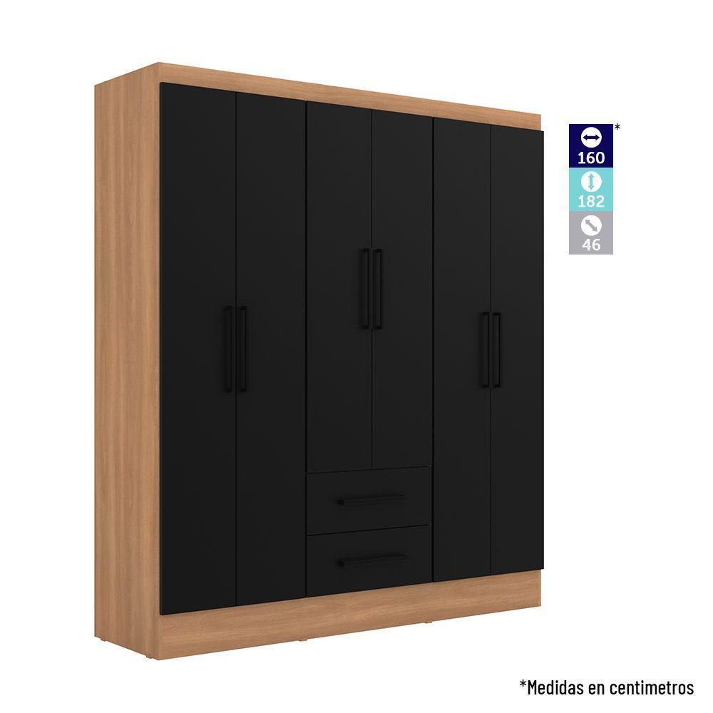 Clóset 6 Puertas 2 Cajones Ámbar Negro-Canela-7