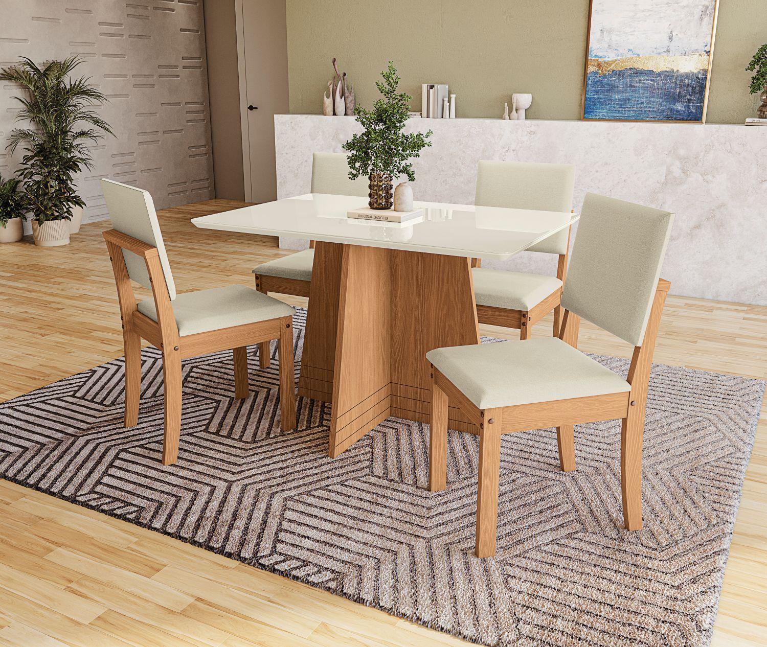 COMEDOR 4 PERSONAS LOTUS CANELA-BEIGE-4