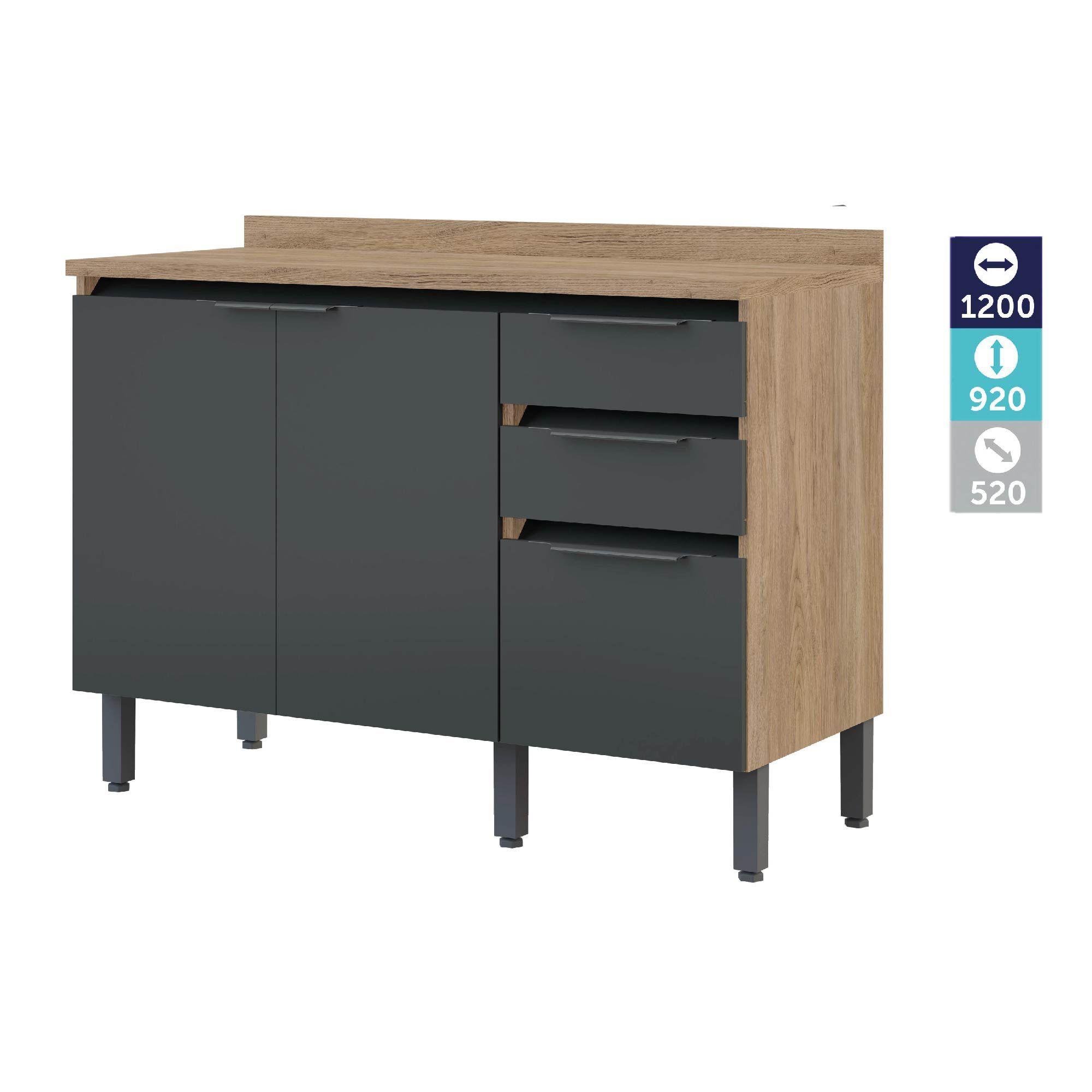 Mueble de Cocina Hibisco 4 Modulos Nogal-Grafito-5