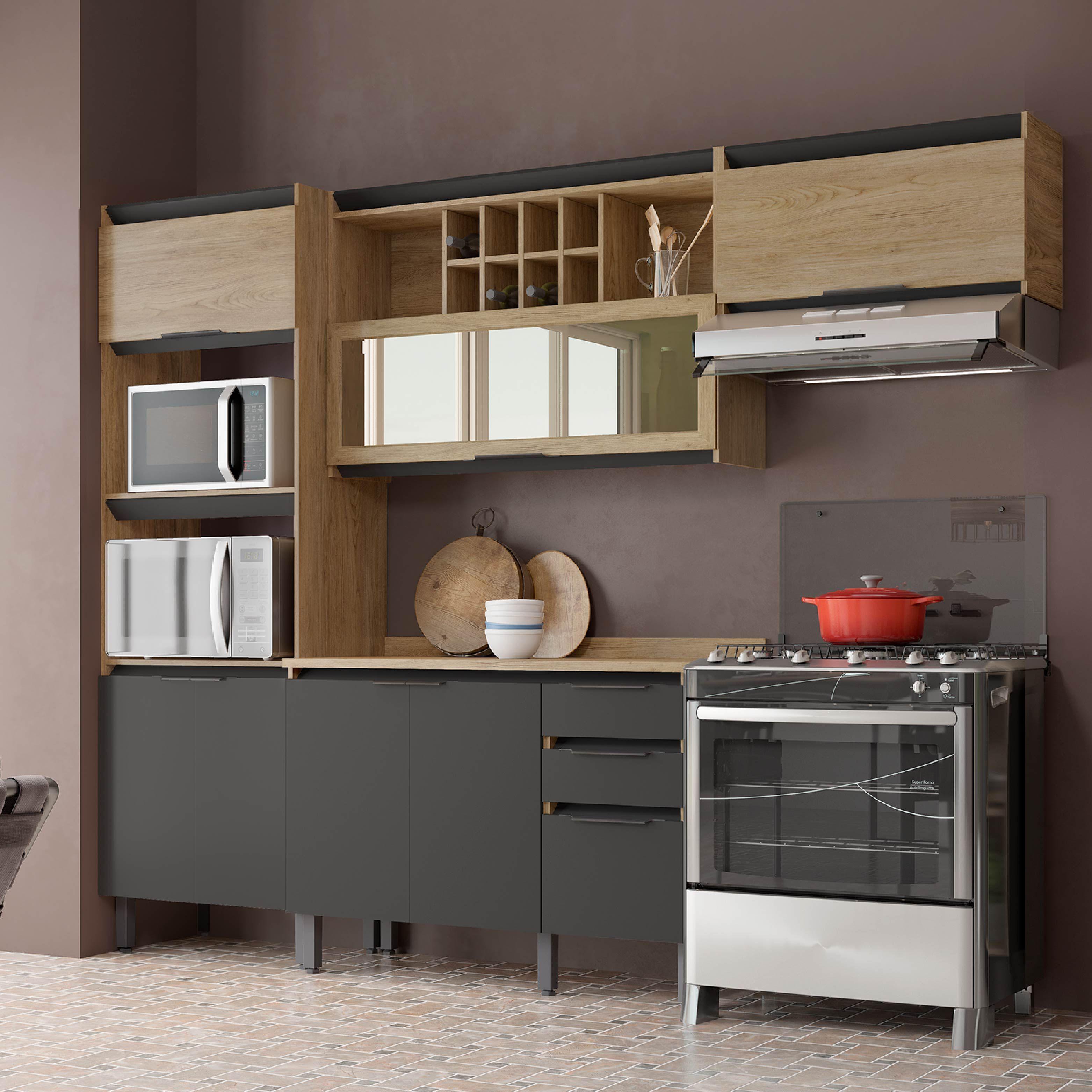 Mueble de Cocina Hibisco 4 Modulos Nogal-Grafito-2