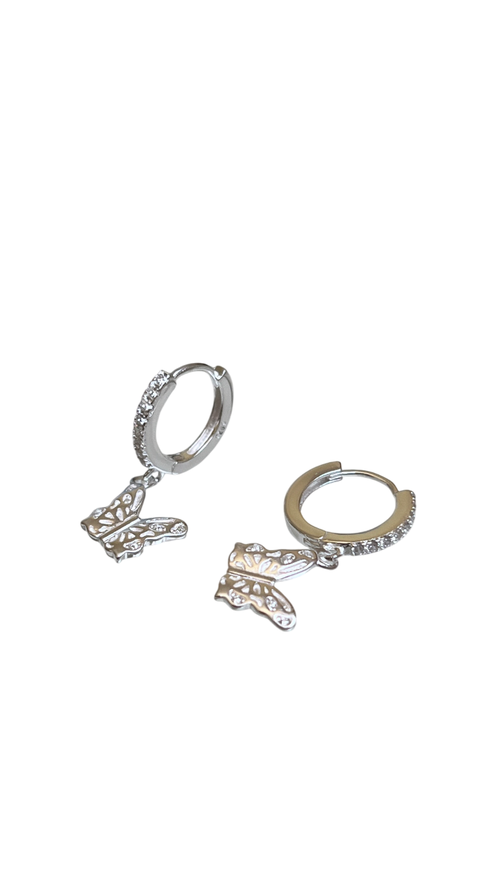 Aros argollas con mariposa en Plata 925-2