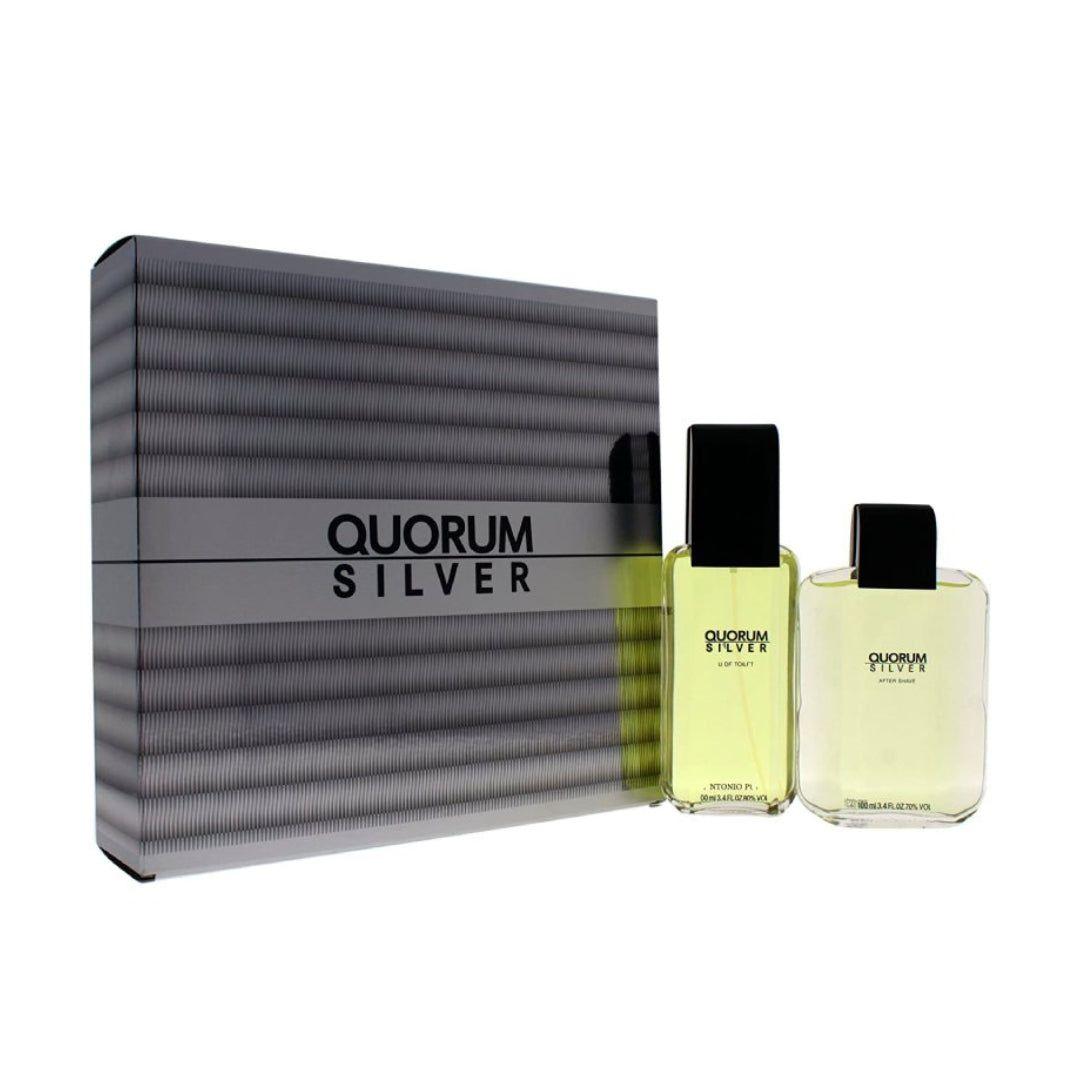 PERFUME  QUORUM SILVER ESTUCHE EDT 100ML + AF. SHAVE 100ML-0