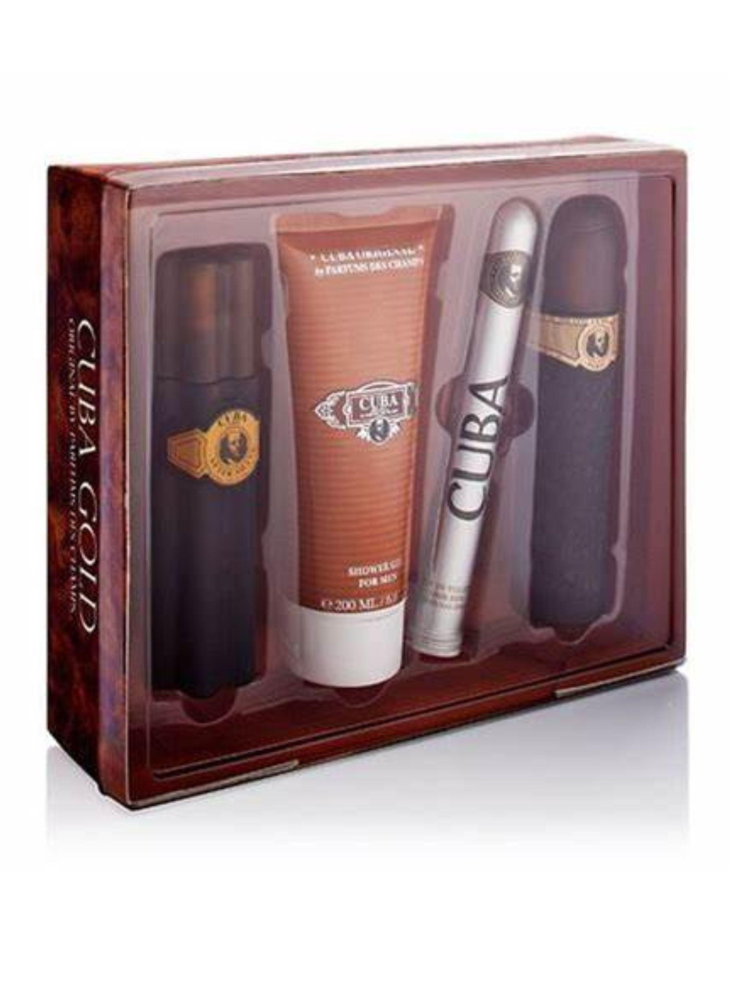 PERFUME  CUBA GOLD ESTUCHE 4PZAS EDT 100ML + EDT 35ML + AF.SHAVE 100ML + S.GEL 200ML-1