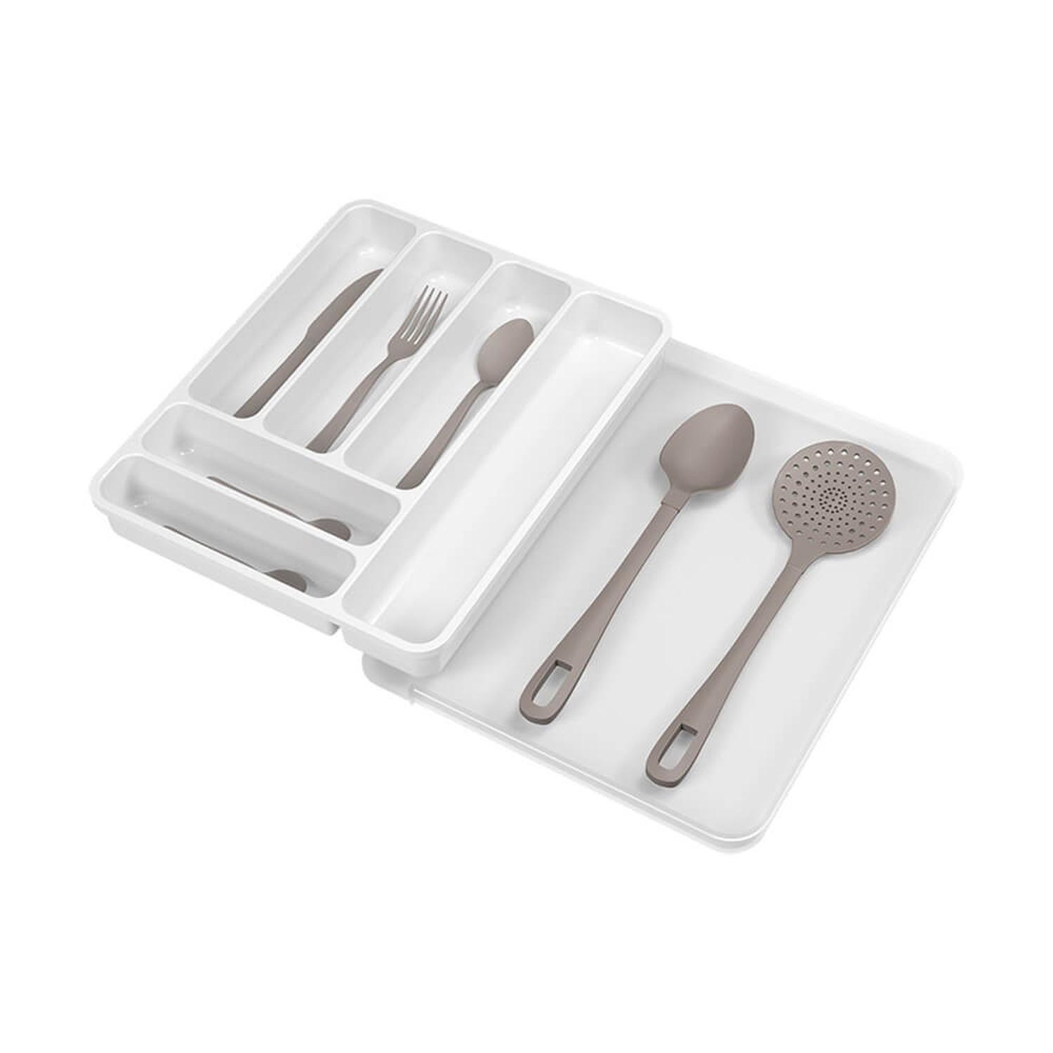 Organizador de Cubiertos con Tapa Extensible Blanco -4