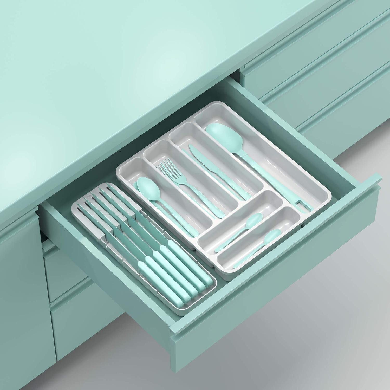 Organizador de Cubiertos con Tapa Extensible Blanco -6