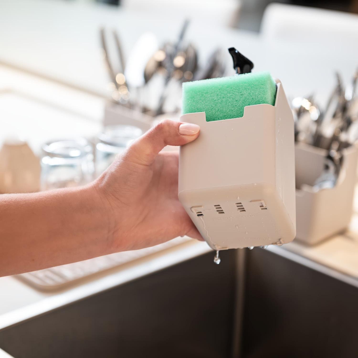 Dispensador de Detergente y Esponja 500ml Gris Claro -3