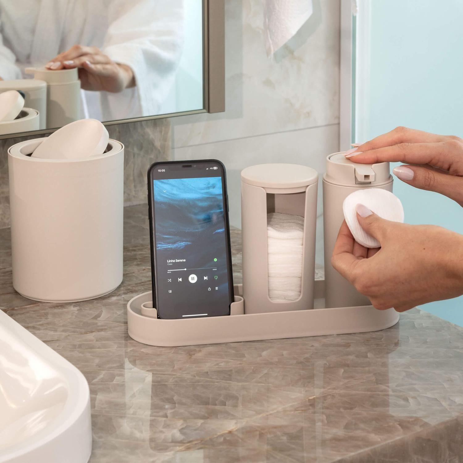 Bandeja para Baño con Soporte para Celular Gris Claro -2