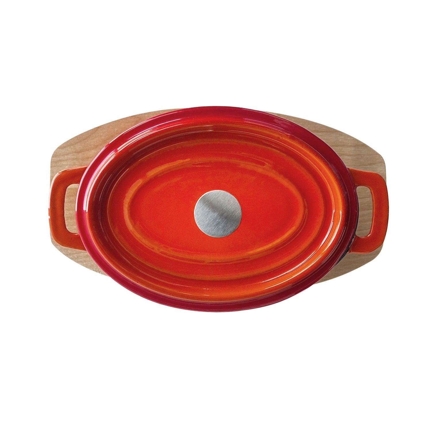 MINI OLLA HIERRO ENLOZADO OVALADA NARANJA 15.5X9.2X4.8 CM-3