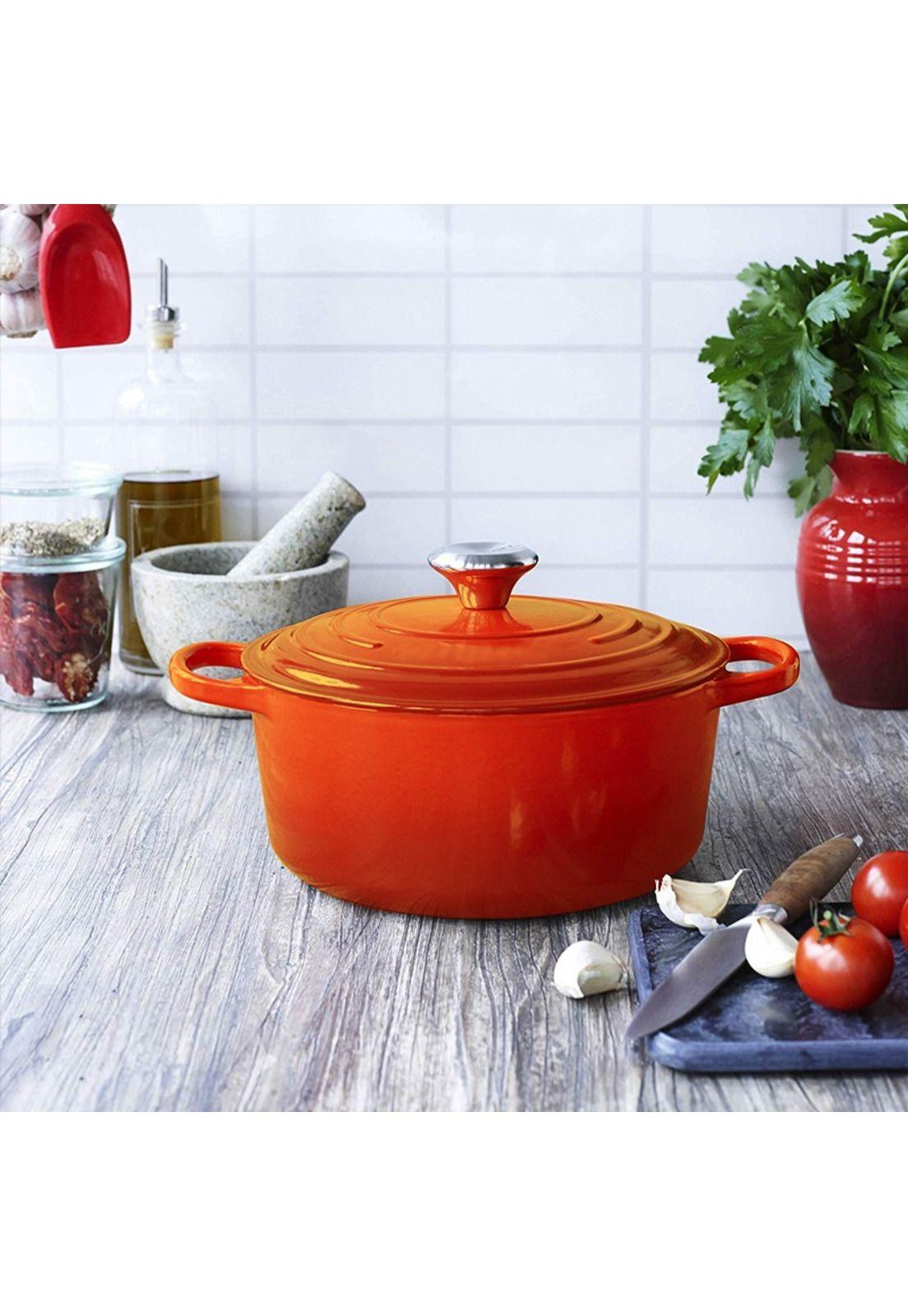 OLLA HIERRO FUNDIDO REDONDA NARANJA 24x12 cm-4