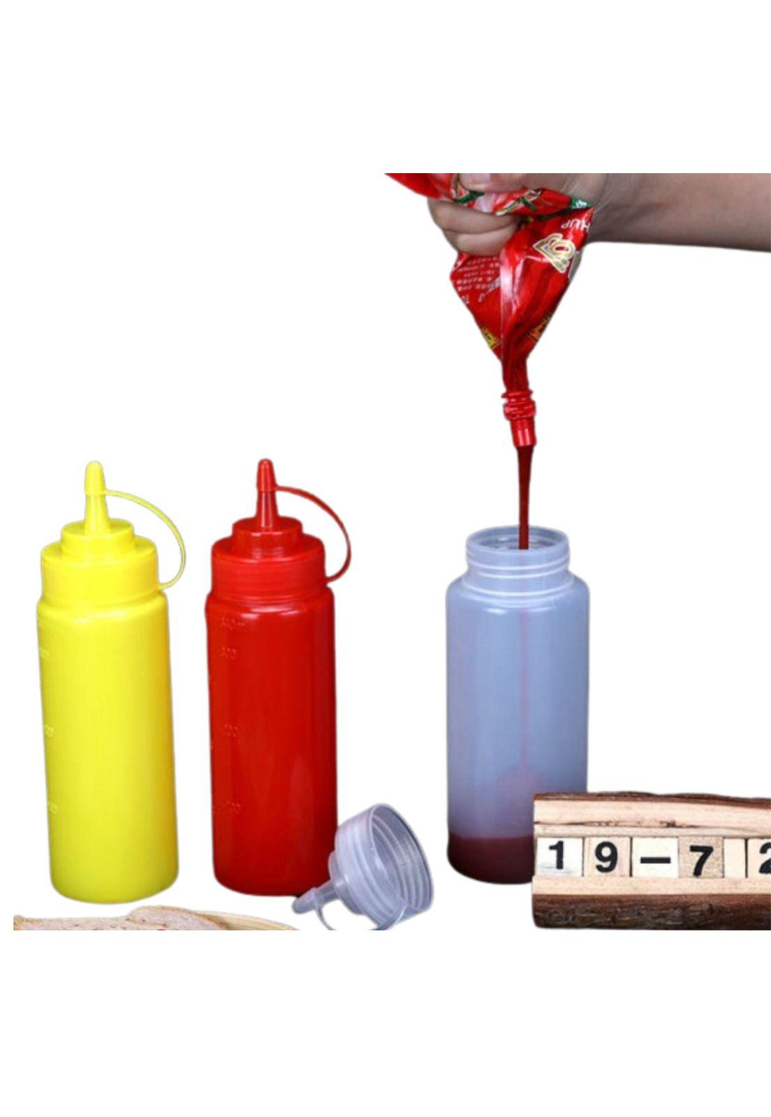 Set De 3 BOTELLA DISPENSADORA SALSA GRADUADA TRANSPARENTE 350ML-4