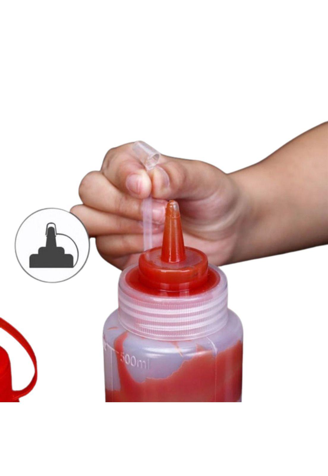 Set De 3 BOTELLA DISPENSADORA SALSA GRADUADA TRANSPARENTE 350ML-5