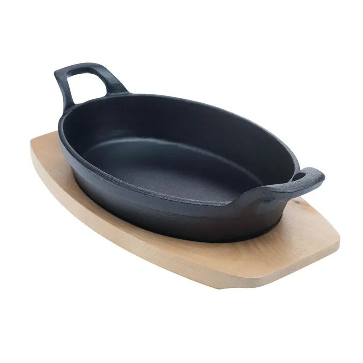 Sarten Hierro Ovalado Con Base Madera 20X10X3 Cm-3