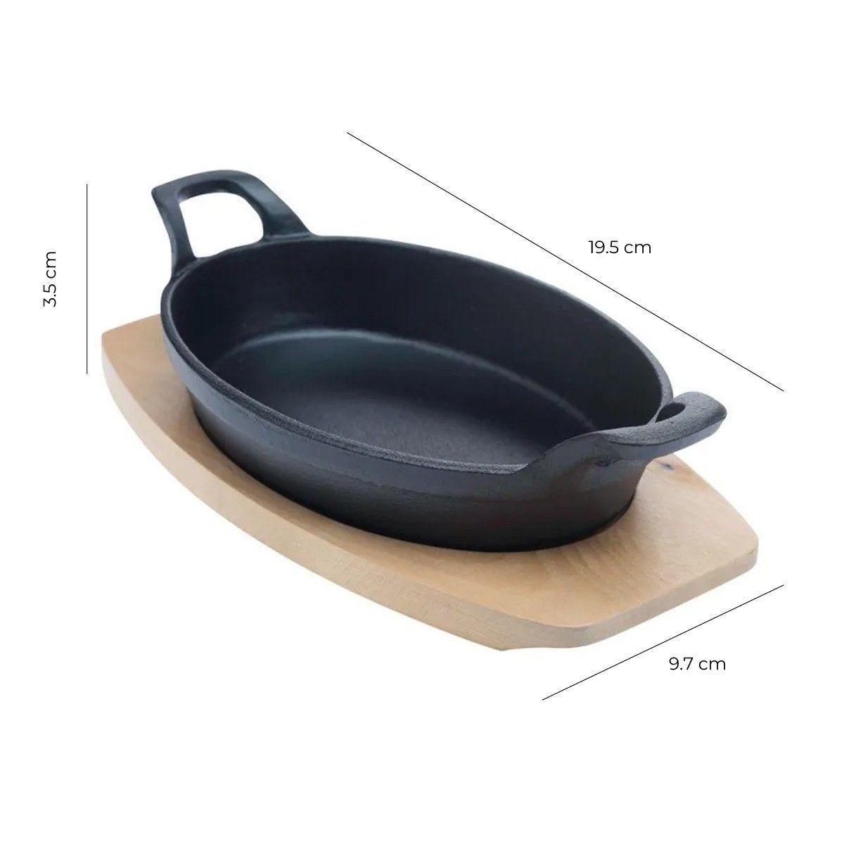 Sarten Hierro Ovalado Con Base Madera 20X10X3 Cm-5