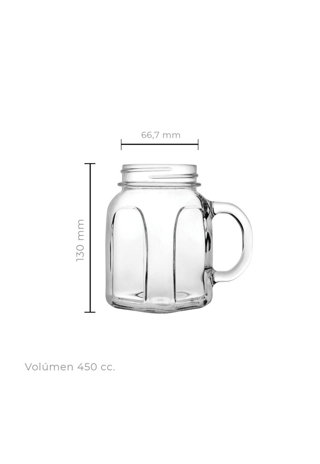 Set De 6 Frasco Vidrio Con Asa 450 Cc. Pasabahce Sin Tapa-2