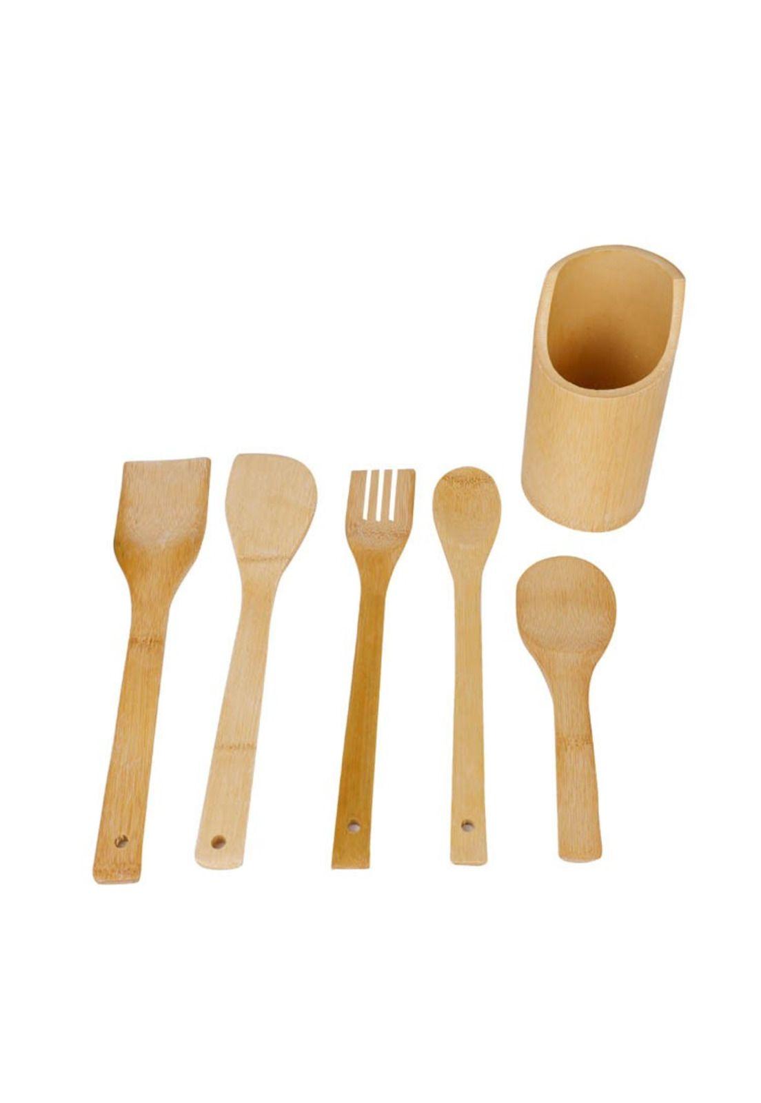 SET UTENSILIOS BAMBOO CON BASE PARA GUARDAR-0