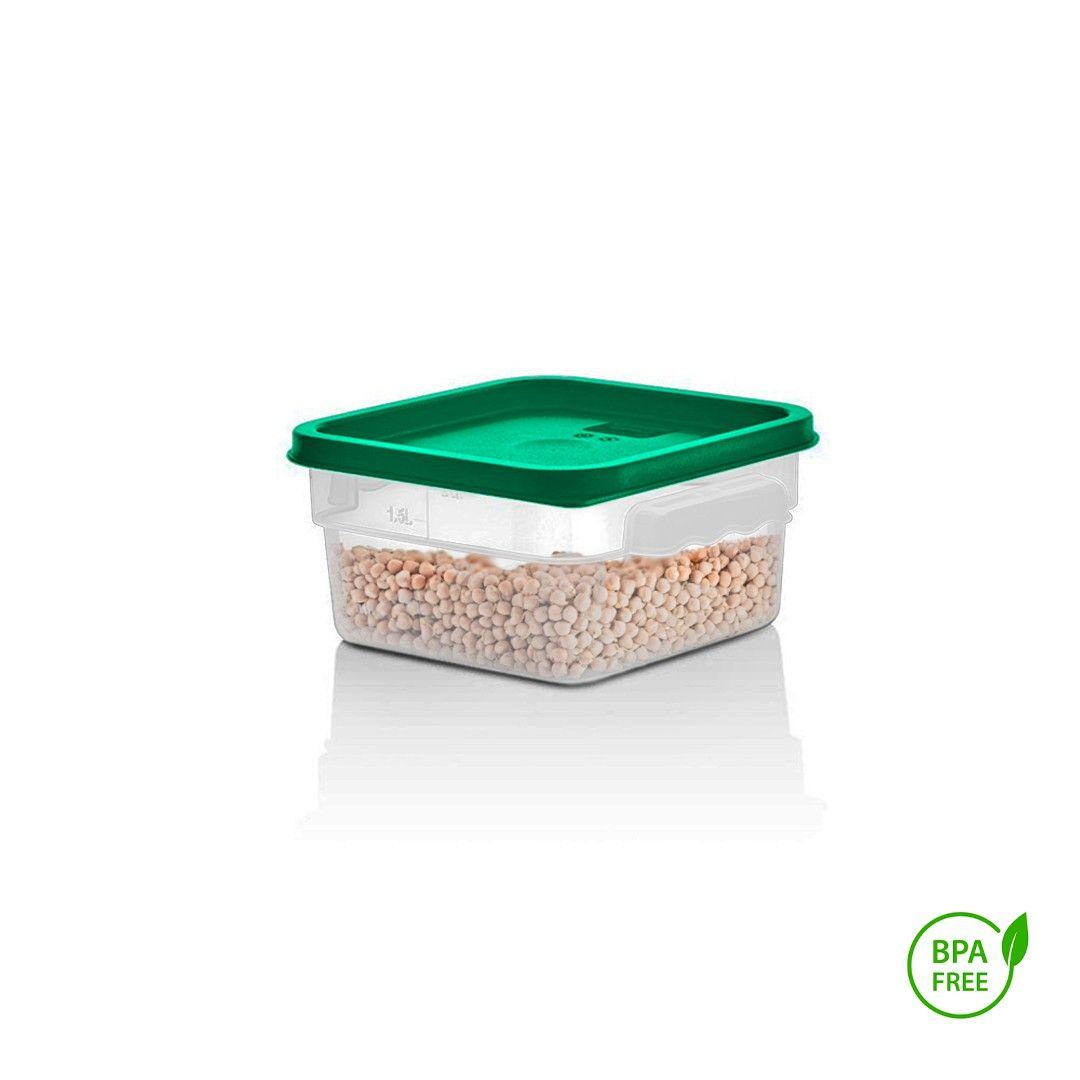 RECIPIENTE CUADRADO POLIPROPILENO 1.9 LITROS CON TAPA VERDE-2