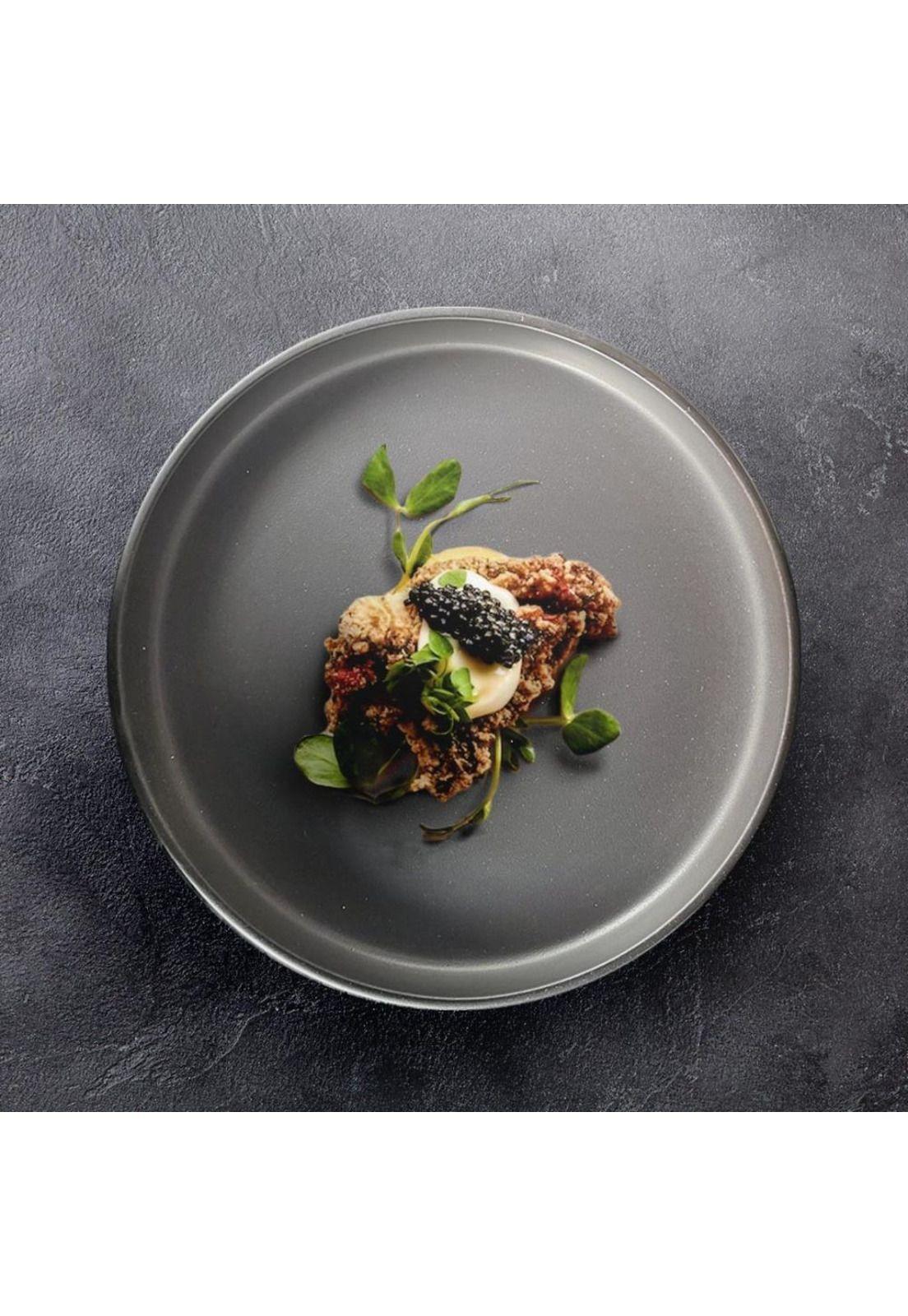 SET DE 4 PLATO ENTRADA CERAMICA RUSTICA 21 CM NEGRO LINEA OS-1