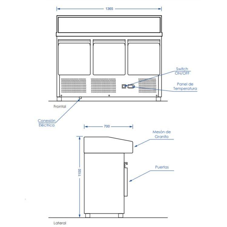 SALSERA REFRIGERADA 3 PUERTAS MODELO ESL-3852-5