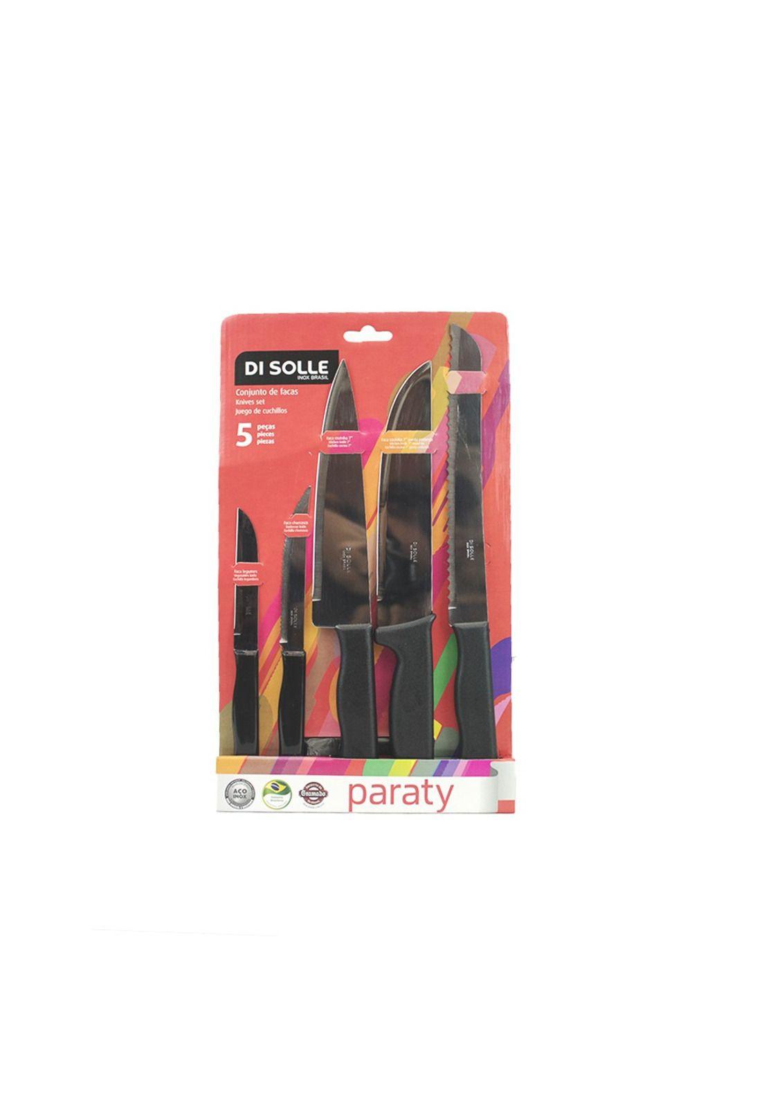 KIT DE 5 CUCHILLOS DE COCINA NEGRO PARATY-0