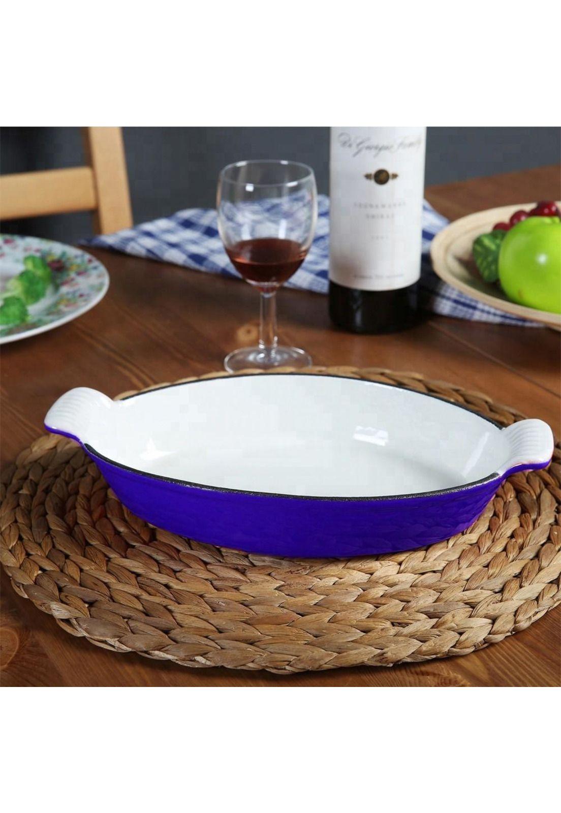 PLATO DE HIERRO ENLOZADO OVALADO AZUL 26 cm-2