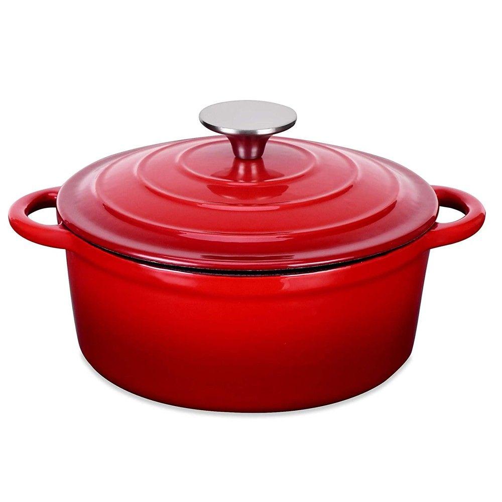 OLLA HIERRO FUNDIDO REDONDA ROJA 24X12 CM-2