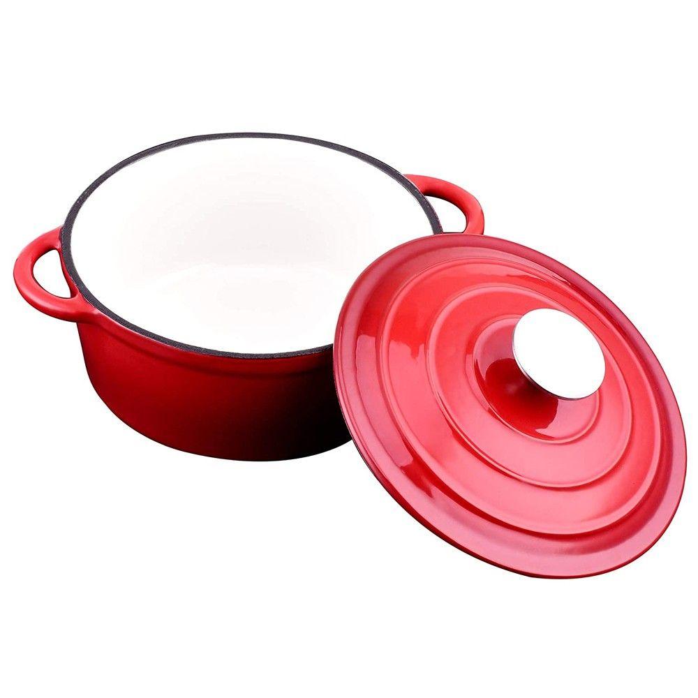 OLLA HIERRO FUNDIDO REDONDA ROJA 24X12 CM-3