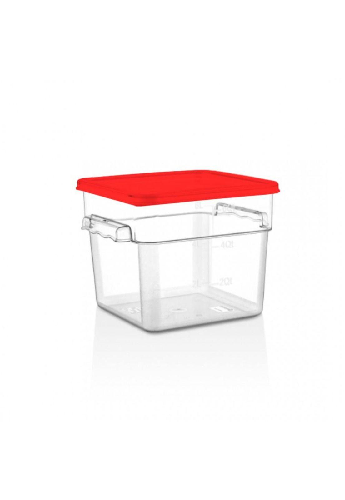 RECIPIENTE POLICARBONATO CUADRADO 7,6 LT CON TAPA ROJA-0