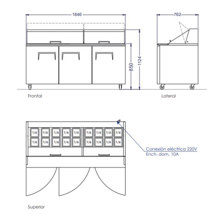 SALSERA REFRIGERADA ACERO INOXIDABLE 3 PUERTAS 185 CM NORKALT-7