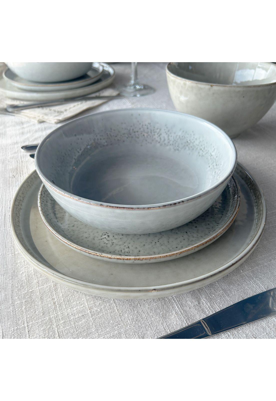 Set 6 Platos Redondo Ceramica 27 Cm Gris Linea Oslo-4