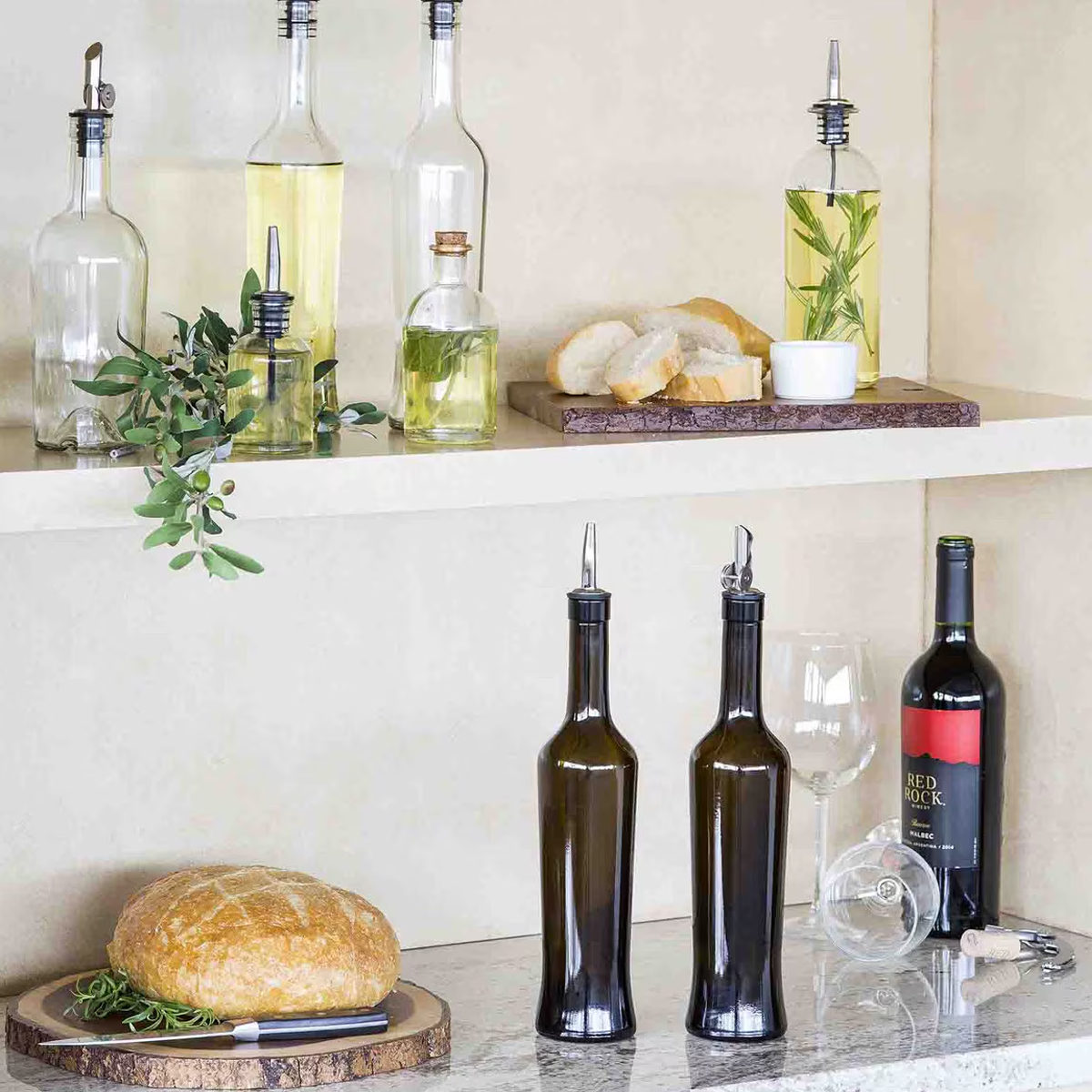 BOTELLA ALIÑO CON DOSIFICADOR VIDRIO VERDE 510 ML MODELO LUNA-5