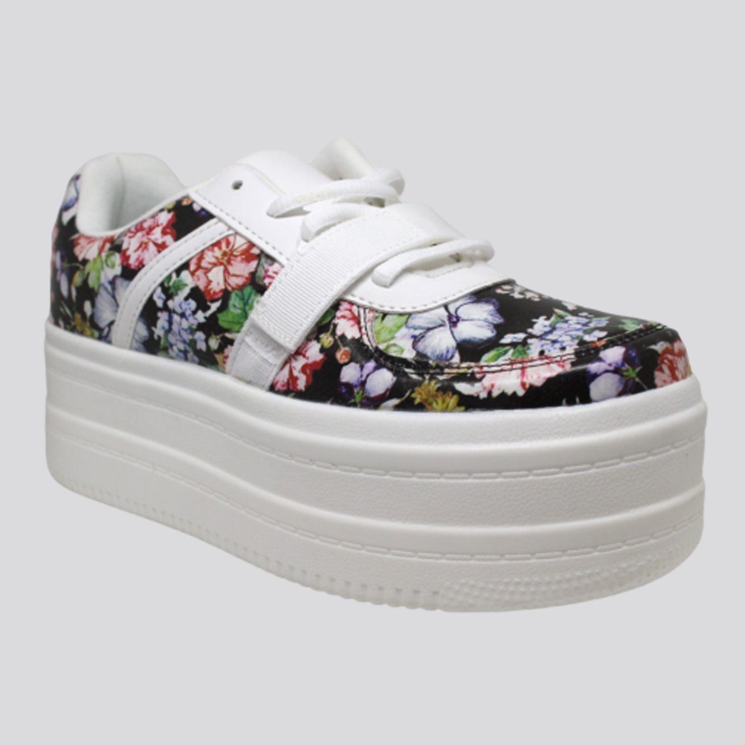 Zapatilla Plataforma Urbana Flores Mujer-2
