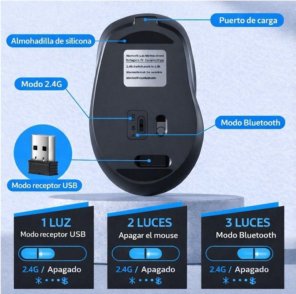 Mouse inalámbrico con Bluetooth recargable 2.4G-3