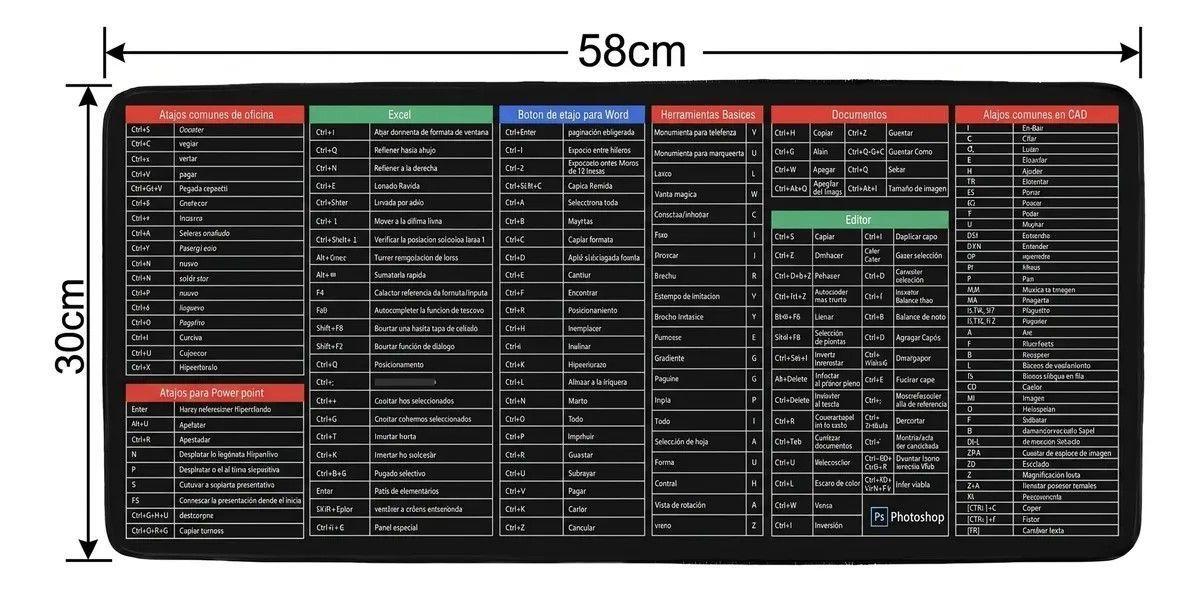 Alfombrilla Mousepad Atajos Para Excel Oficina-1