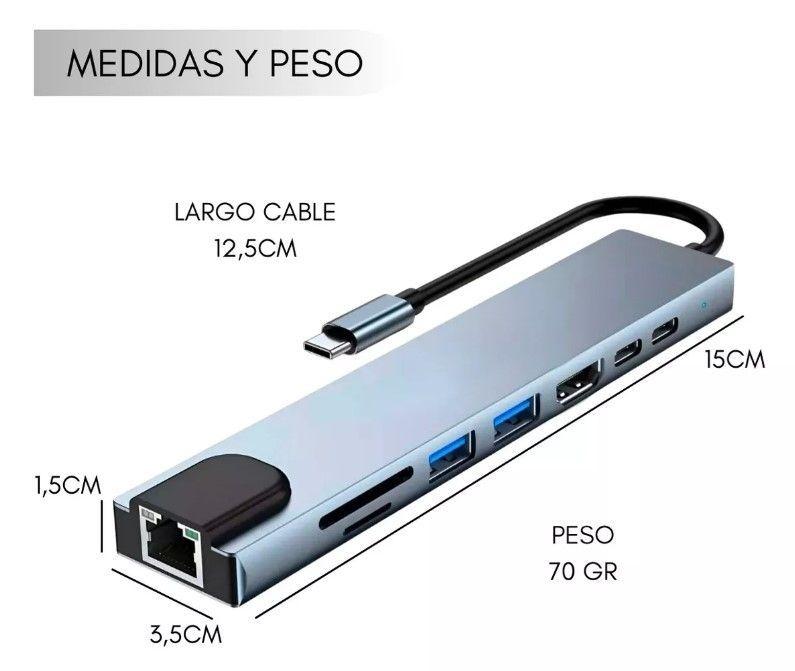 Hub Adaptador Tipo C a Lan 8 en 1-2
