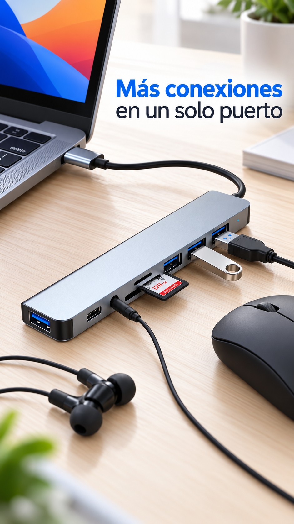 Hub Adaptador USB y Tipo C 8 en 2-5